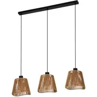 EGLO Hängeleuchte Lavister Hängelampe, Pendellampe, Japan-Stil, Metall und Papier, E27, ohne Leuchtmittel, Hängeleuchte - L91 x B21 x H110 cm - schwarz - 3X60W exkl.