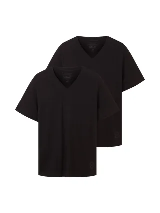 Tom Tailor - Basic T-Shirt im 2er-Pack mit V-Ausschnitt black - Gr. - M