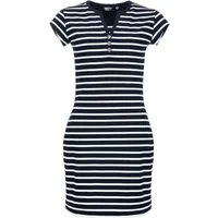modAS Shirtkleid 24105 Damen Kleid Kurzarm Streifen - Bretonisches Streifenkleid Knopfleiste