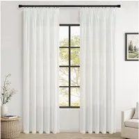Topfinel Gardine Leinenoptik vorhänge mit kräuselband halbtransparent wohnzimmer (2 St), Kräuselband, halbtransparent, modern boho Weiß 140x145cm kinderzimmer Schlafzimmer Esszimmer
