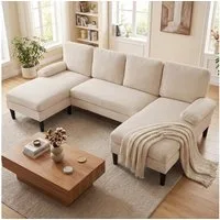 COSTWAY Ecksofa, mit Schlaffunktion U-Form Couch Schlafsofa