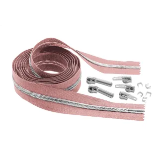 buttinette Endlosreißverschluss im Set, mit silberfarbiger Spirale 6,5 mm, 2 m, altrosa