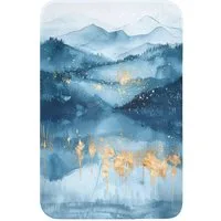 OnlyWow WC-Vorleger Landschaft - Blau - Modern - Gold - Abstrakt, Höhe 10 mm, Polyester, Rechteckig, WC Teppich, Toilettenvorleger, Toilettenteppich, Badematte 40x60 cm