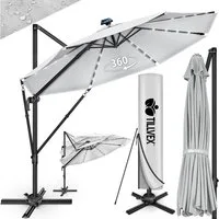 tillvex Sonnenschirm tillvex® LED Premium Alu Sonnenschirm 330 cm + Abdeckung & Windsicheru, Premium-Series, inkl. Regenabdeckung, Ampelschirm 6-fach Verstellbar mit Kurbel