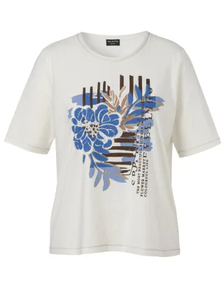 VIA APPIA DUE - T-Shirt mit floralem Print und Rundhalsausschnitt beige/blau/braun - Gr. - 46