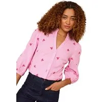 Love & Roses Langarmbluse Love & Roses bestickte Bluse mit Schleife, Regular (1-tlg)