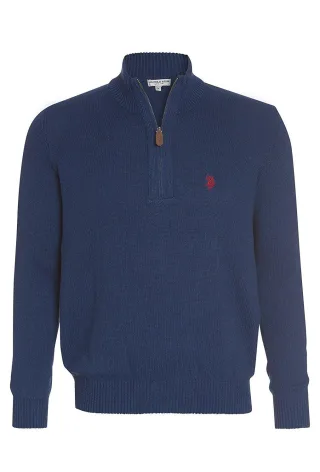 U.S. POLO ASSN. Herren Zip Troyer – Pullover mit Stehkragen – Eleganter Langarm Strickpullover in Jeansblau