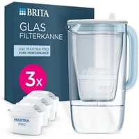 BRITA Wasserfilter Kanne Glas hellblau 2,5L inkl. 3 MAXTRA PRO Pure Performance Kartusche, Premium Kanne aus Glas filtert Verunreinigungen, Kalk, Metalle & mehr