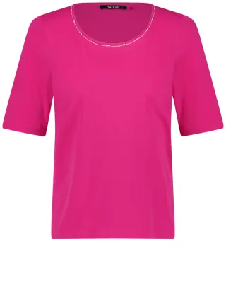 TAIFUN - Basic T-Shirt mit Schmuckblende pink - Gr. - 40