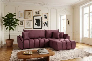 Ecksofa Schlafsofa Sofa COLLIN in Stoff Monolith Weinrot Ottomane Rechts
