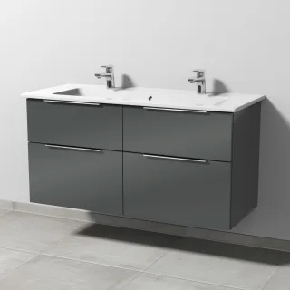 Sanipa 3way Keramik-Set Venticello Keramik-Doppelwaschtisch und Unterbau mit 4 Auszügen, Anthrazit-G UF32979