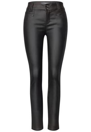 Street One - Mid Waist Hose im Slim Fit in Leder-Optik black coffee - Gr. - 30