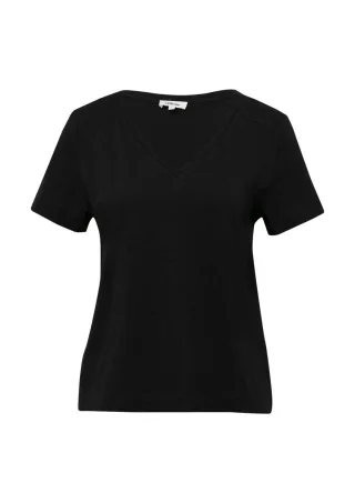 s.Oliver Red Label - T-Shirt aus Flammgarn mit V-Ausschnitt schwarz - Gr. - 34
