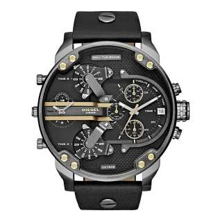 Diesel Mr. Daddy 2.0 Multifunktionale schwarze Lederarmbanduhr