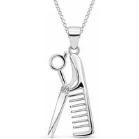 Goldene Hufeisen Kette mit Anhänger Schere Kamm Halskette aus 925 Sterling Silber mit Zirkonia (2-tlg, inkl. Etui), Rhodiniert