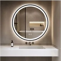 GIMBELEN Badspiegel LED Runder mit Beleuchtung, dimmbar, 3 Lichtfarben (1-St), Wandspiegel, LED Badspiegel, IP44 HD Sicherheitsglas, 50cm