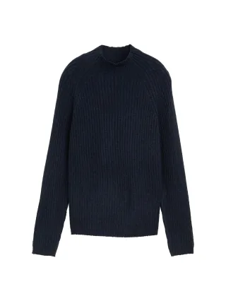 Denim Tom Tailor - Relaxed Fit Strickpullover mit Stehkragen dark blue melange - Gr. - S