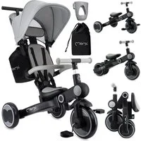 MoMi Laufrad Solivia 8, 7 Zoll, 4in1 Dreirad mit Schiebestange, klappbar, Freilauf & Verdeck