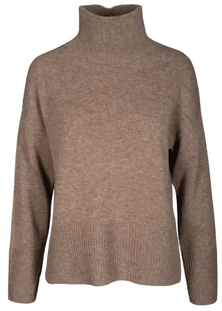 CLARINA - Stehbund-Pullover, 1/1 Arm,uni mokka mel. - Gr. - 40