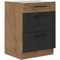 Küchen-Preisbombe Unterschrank 60 cm Küche Vigo Matera Grau + Eiche Lancelot Vollauszug Soft-Close