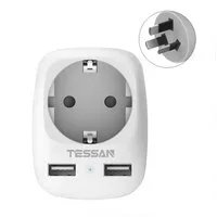 TESSAN Reiseadapter Schuko Stecker mit 2 USB Mehrfachsteckdose Adapterstecker Reiseadapter Typ I zu USB Typ A