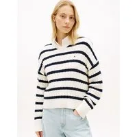 Tommy Hilfiger Strickpullover CO CABLE MID GG RLX LS V-NK SWT mit Zopfmuster