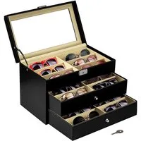 Youyijia Brillenetui ColdShine Brillenbox für 8 Brillen mit Sichtfenster aus Kunstleder.