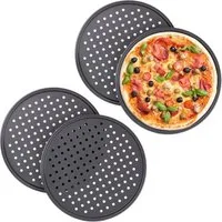relaxdays Pizzablech Knusper Pizzablech 4er Set, Stahl