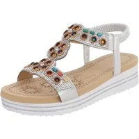 Ital-Design Damen Sandalenschuh mit Schmuckdetails und Plateau Plateausandaletten (91895657) Keilabsatz/Wedge Keilsandaletten in Silber