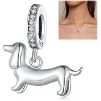 MOPUEA Bead Dackel-Hund Bead Charmsanhänger DIY-Anhänger 925 Sterling Silber (Schmuck Geschenk für Damen Perlen für Gliederarmband und Halskette, 1-tlg., 5A Zirkonia Charm Anhänger Pendant für Europäische Armband Halskette), aus 925er Sterlingsilber 