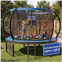 GUNJI Gartentrampolin Basketballkorb-Trampolin, Durchmesser 228/305 cm, Kindertrampolin, Ø 228 cm, (Enthält Leiter, Sicherheitsnetz, Schuhnetz, 360°-Schutzgitter und Fallschutzmatte, mit einer Tragkraft von 150 kg-ostern geschenke)