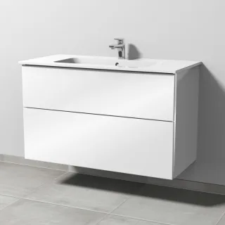 Sanipa 3way Waschtischunterbau zu Duravit ME by Starck Waschtisch mit 2 Auszügen, Weiß-Glanz BS72678