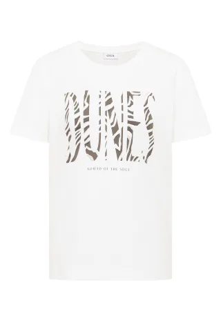CECIL - T-Shirt mit Rundhals und Frontprint vanilla white - Gr. - S
