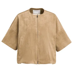 Yaya - Jacke in Veloursleder-Optik beige - Gr. - 40