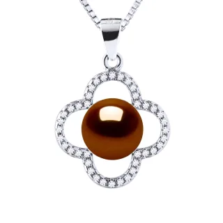 CLOVER Halskette Süßwasserperle 9-10 mm Chocolate 925