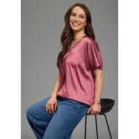 Laura Scott CURVE Satinbluse Große Größen figurumspielende Passform, mit Falteneinsatz vorne, V-Ausschnitt