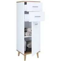 VCM Midischrank Badschrank Landos H. 97 x B. 32 x T. 28 cm Badmöbel Midischrank, 2 Schubladen, 1 Drehtür, 2 Fächer