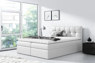 Boxspringbett Schlafzimmerbett CARMEN 140x200cm Kunstleder Weiss