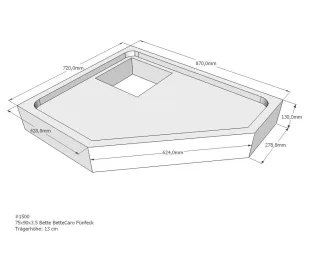 Neuesbad Wannenträger für Bette Caro 75x90x3,5 Fünfeck SD22705