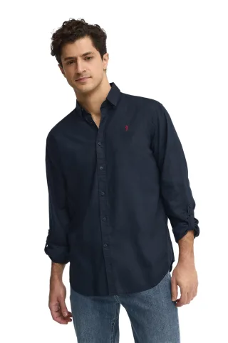 Cotolino-Hemd marineblau im Regular Fit mit Rigby Go Logo