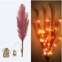 Kunstpflanze künstliches Pampasgras mit LED-Beleuchtung, Timer - 80 bis 115 cm groß - Kunstgräser, Online-Fuchs, Dekoration für Frühling, Sommer, Herbst & Winter