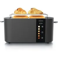 Arendo Toaster Edelstahl, Langschlitz, Touch Display, Restzeit & Bräunungsgradanzeige, 2 lange Schlitze, für 4 Scheiben, 1500 W, Brötchenaufsatz, Wärmeisoliert, Toast-Symbole für Bräunungsgradauswahl