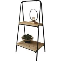 Dekoleidenschaft Standregal "Modern" aus Metall, schwarz + 2 Böden aus recyceltem Holz, klappbar, Regal, Blumenregal, Etagere, Pflanzenständer, Pflanzenregal