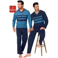 le jogger® Pyjama (Packung, 4 tlg., 2 Stück) Schlafanzug mit kontrastfarbigen Einsätzen vorn