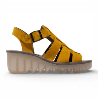 Fly London Damen-Keilsandalen BAIC621FLY aus gelbem Wildleder