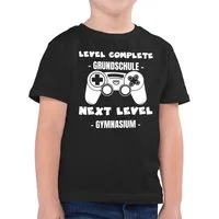 Shirtracer T-Shirt Level complete - next level Gymnasium weiß (1-tlg) Einschulung Junge Schulanfang Geschenke