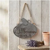 Ambiente Haus Gartenstecker Willkommen Schild mit Vogel (B) 20cm (1-St) zum Aufhängen mit Schnur für Innen- u. Außenbereich