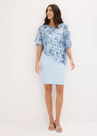 bonprix Cocktailkleid mit Pailletten-Überwurf, blau, Gr.38, Cocktailkleid aus strukturiertem Crepé mit Pailletten-Überwurf