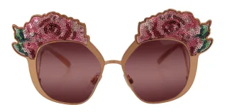 Dolce & Gabbana Pink Gold Rose Paillettenbestickte DG2202 Damen-Sonnenbrille