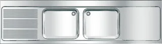 KWC Aquarotter Gewerbespüle, MAXIMA, Edelstahl, 2 Becken, 2600x432x700 mm, Tropfteil li, 2000057613 2000057613